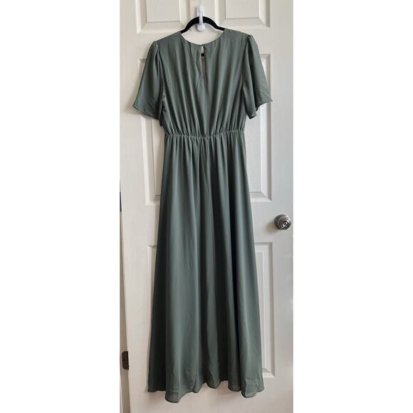 BALTIC BORN Este Dark Sage Chiffon Flutter Sleeve Maxi Dress Sz Large NWT - Picture 4 of 12